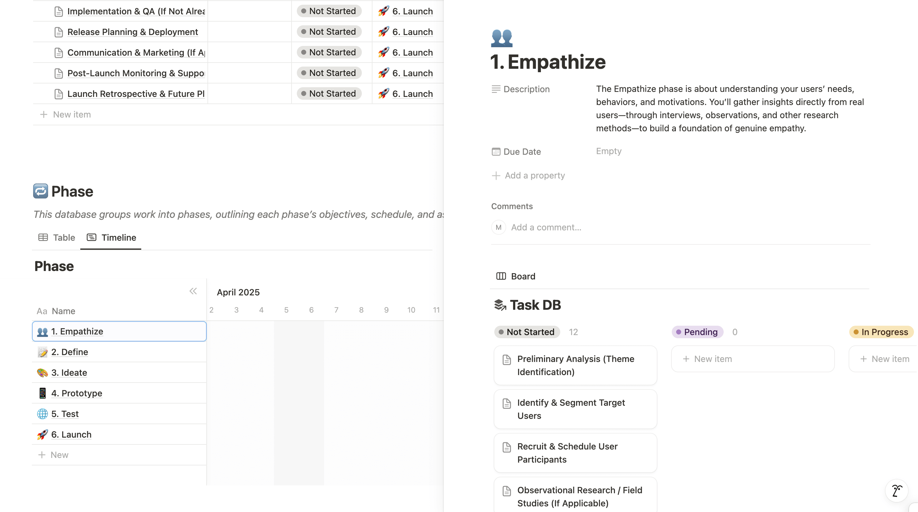 UX Workflow Notion Template Task & Timeline